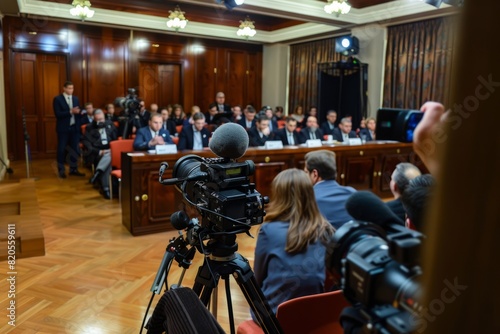 Journalists attending a press conference, capturing statements from public figures, Generative AI