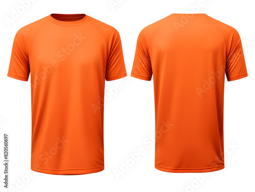 Neon orange t-shirt front and back view clothes mockup design for print on isolated white transparent background	