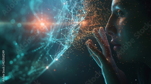 Big Data concept Digital neural networkBusiness woman hand touching Introduction of artificial intelligence Cyberspace of futureScience and innovation of technology : Generative AI