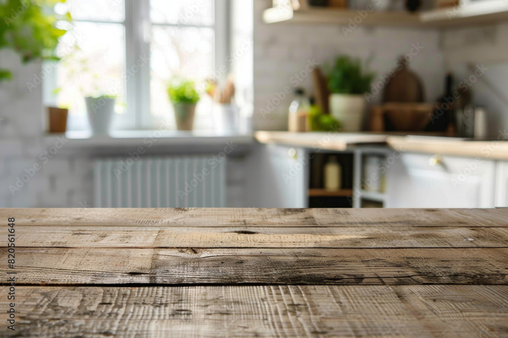 A desk top with blurred background of kitchen. Good for background A desk top with blurred background of kitchen. Good for background