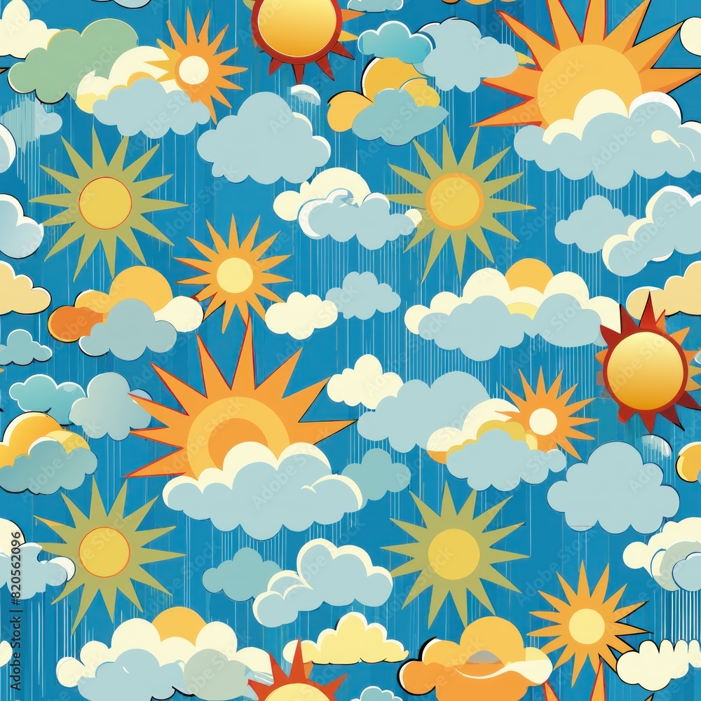 Seamless pattern of mosaic clouds and sunbursts, perfect for adding a touch of warmth and brightness to your gift wrap, Generative AI Seamless pattern of mosaic clouds and sunbursts, perfect for adding a touch of warmth and brightness to your gift wrap, Generative AI