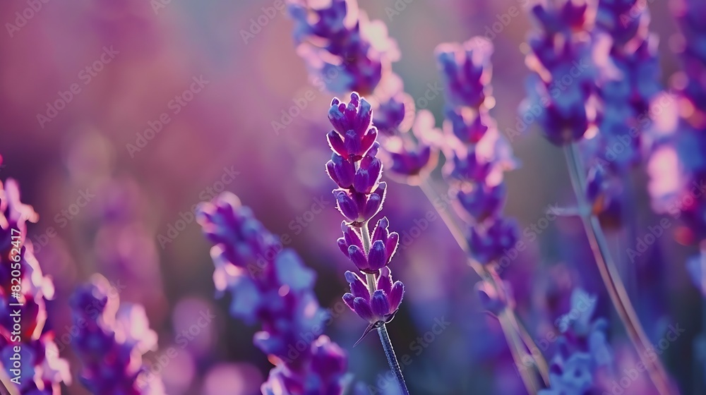 Lavender purple flowers closeup on a blurred background field : Generative AI Lavender purple flowers closeup on a blurred background field : Generative AI