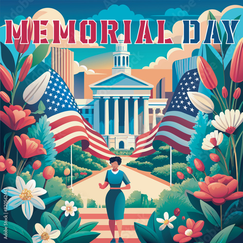 Memorial Day flat vector illustration design