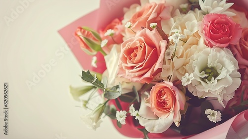 Beautiful wedding bouquet isolated on white background wrapped in color paper : Generative AI