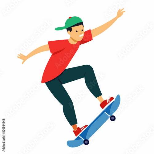 Vector illustration of a skateboarder doing a kickflip 