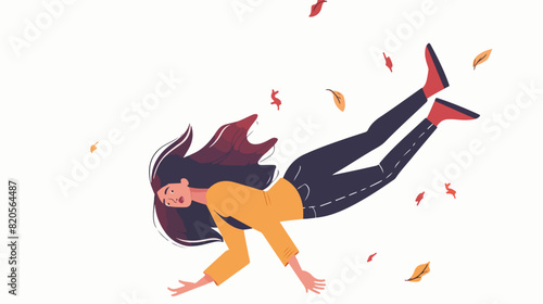 Person falling down. Fall of young woman. Business or