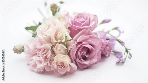 Pastel colors wedding bouquet made of Roses Freesia Carnation and Limonium flowers isolated on white   Generative AI