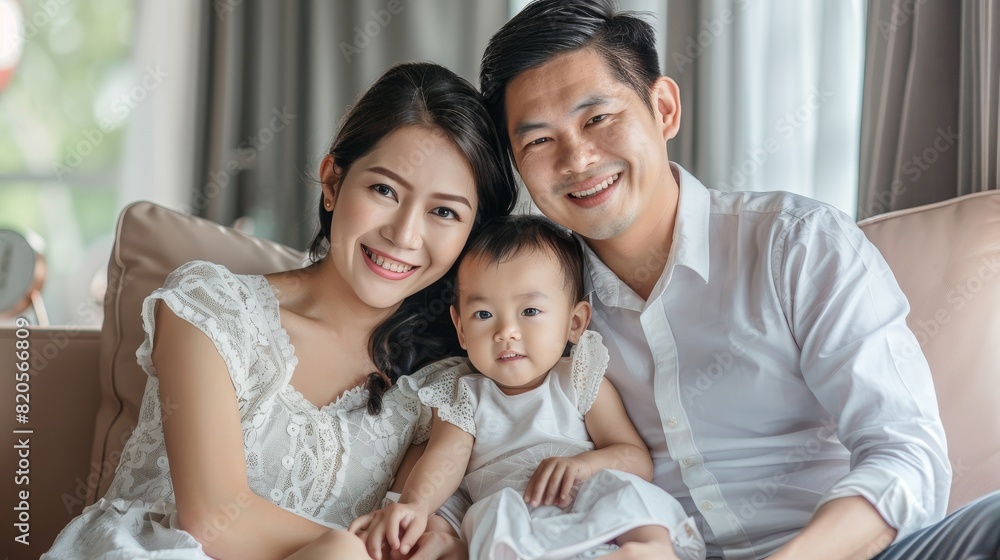 Content Thai family sitting together, highlighting parental love and bonding, great for family-centered promotions and lifestyle campaigns Content Thai family sitting together, highlighting parental love and bonding, great for family-centered promotions and lifestyle campaigns