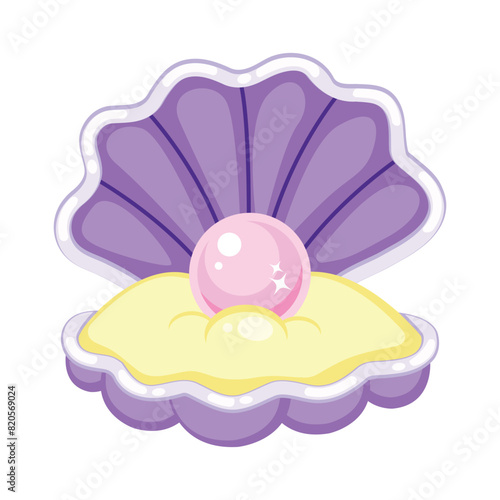 Cartoon opened clam shell with pink pearl