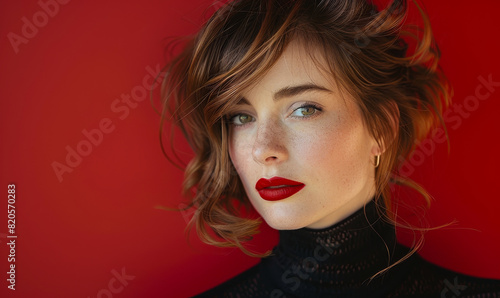 Elegant Modern Woman Hairstyle Beauty, Studio Lighting Portrait Photography, Salon Hair Fashion Model