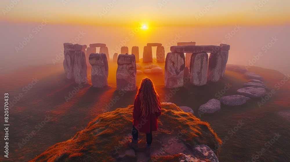 Fototapeta premium Bird's-eye perspective of Stonehenge at dawn