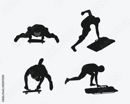 Skeleton sport set silhouette. Sled race, winter sport concept on white background. Vector illustration.