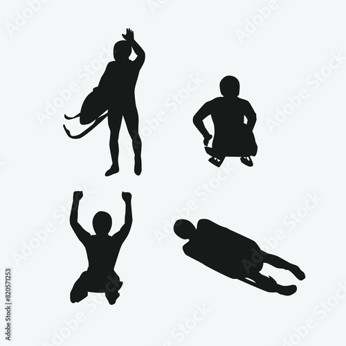Luge sport set silhouette. Sled race, winter sport concept on white background. Vector illustration.