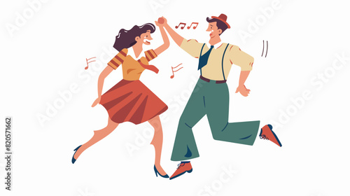 Retro couple dance lindy hop together synchronously. photo