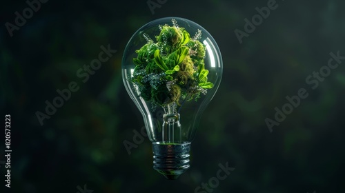 A light bulb representing green energy and renewable new energies isolated on a black background. Sustainable energy sources. Generative AI