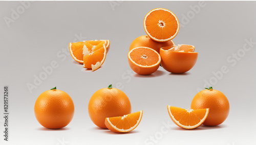 several whole and cut oranges  photo