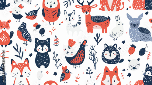 Scandinavian pattern with cute animals. Endless background