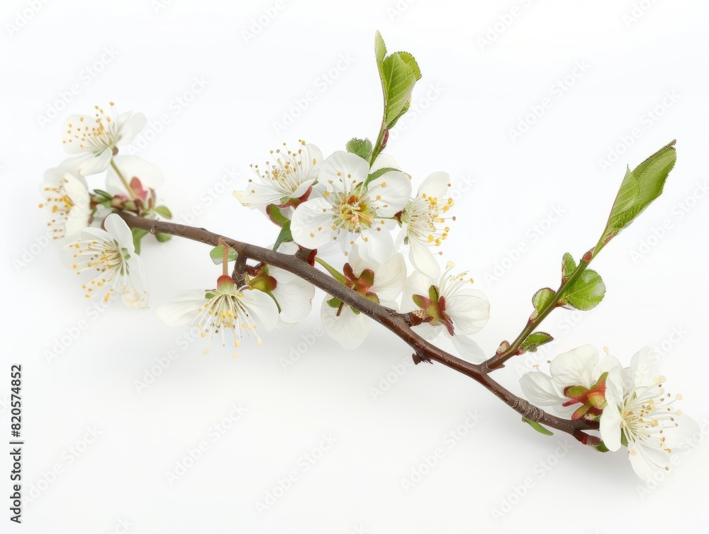 Vibrant Blossoming Fruit Branch: A Captivating Image on White Background Vibrant Blossoming Fruit Branch: A Captivating Image on White Background