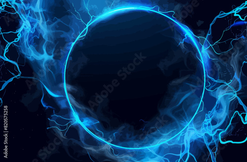 a blue circle with a lot of lightning around it