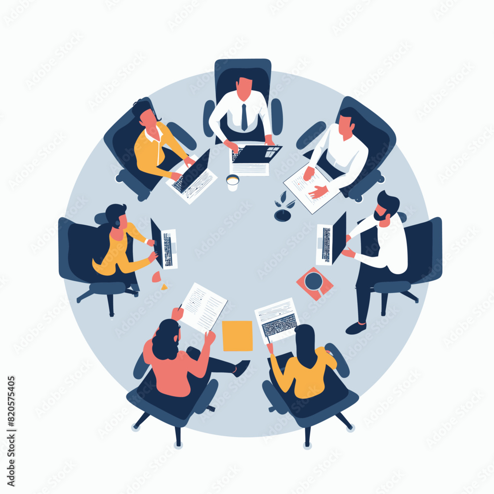 a group of people sitting around a round table
