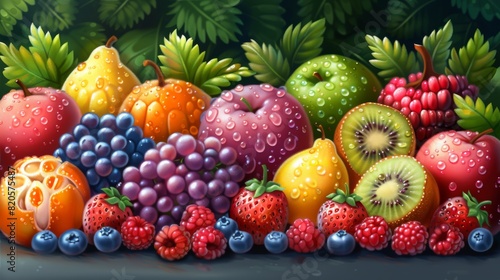 An illustration of tropical fruits slogans with fruit varieties for fashion print © DZMITRY