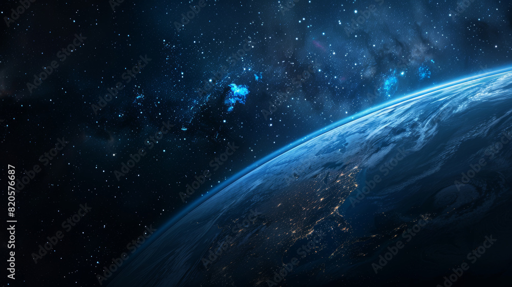 Obraz premium blue earth and space, global, international, technology and business background