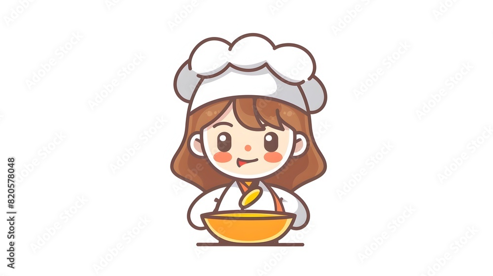 Cheerful Girl Chef Logo Presenting a Nourishing Bowl of Soup Cheerful Girl Chef Logo Presenting a Nourishing Bowl of Soup