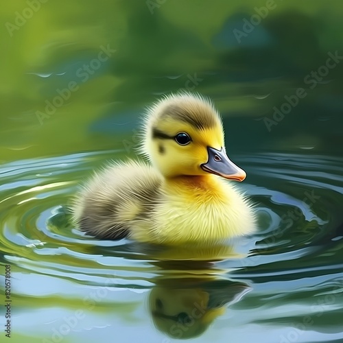 Duckling on the water in the pond. illustration.