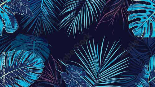 Seamless pattern with contour tropical palm leaves. 