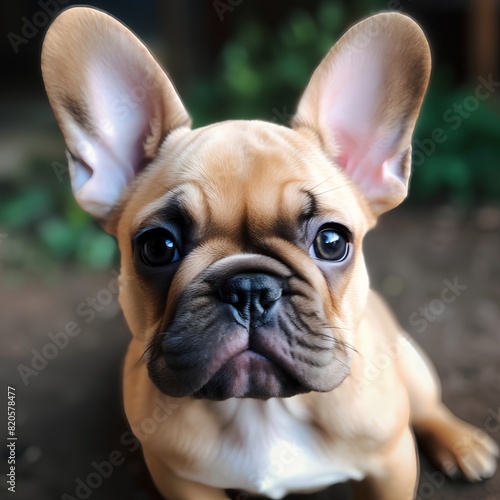 Portrait of a French bulldog puppy looking at the camera.