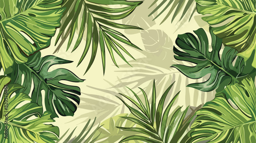 Seamless pattern with contour tropical palm leaves. 