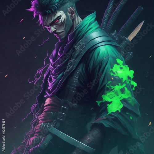 AI generates zoro transformation into assassin with angry face photo