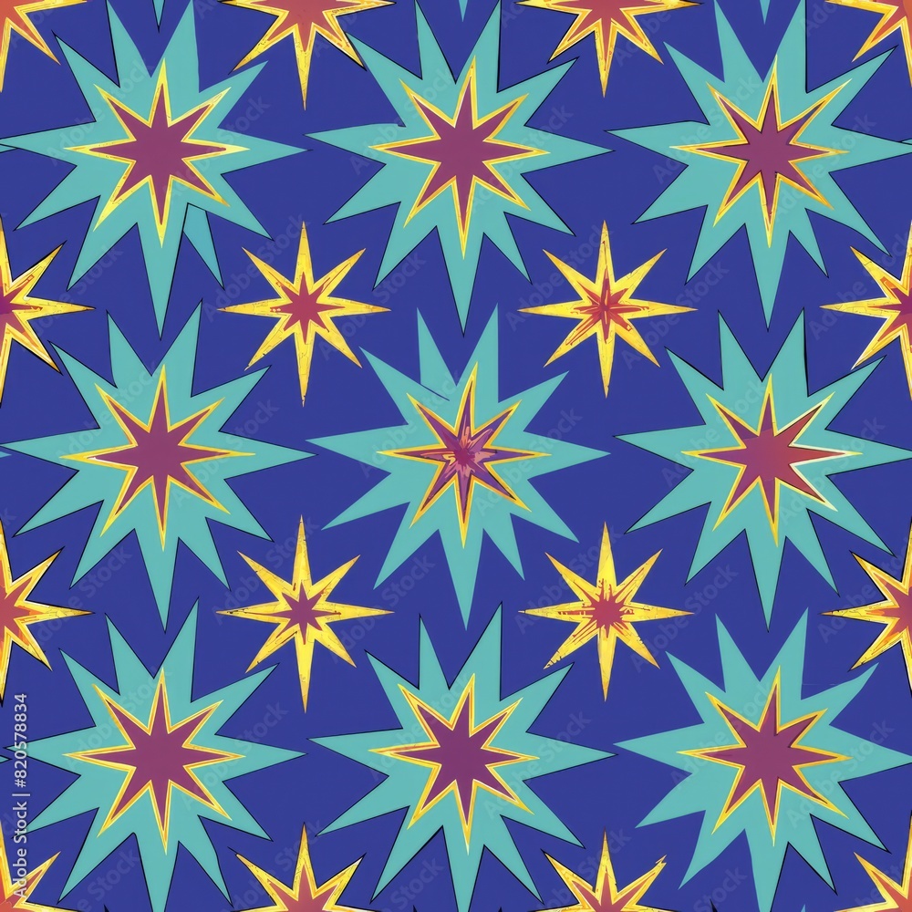 Seamless pattern of mosaic stars and asterisks, perfect for adding a touch of celestial magic to your gift wrap, Generative AI Seamless pattern of mosaic stars and asterisks, perfect for adding a touch of celestial magic to your gift wrap, Generative AI