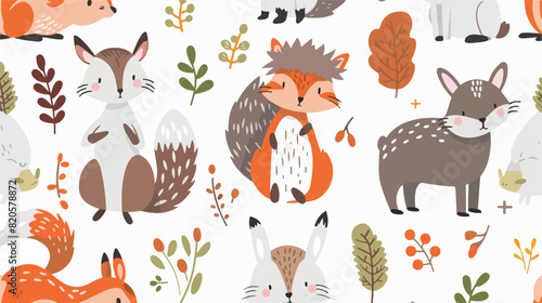 Seamless pattern with different cute cartoon forest a