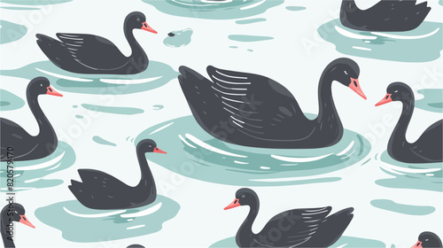 Seamless pattern with flock of black swans and cygnet photo