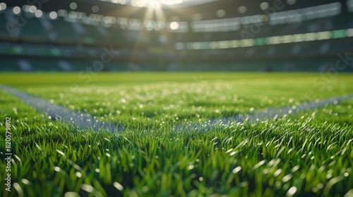 Lawn in the soccer stadium. Football stadium with lights. Grass close up in sports arena - background.