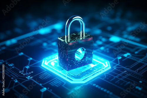 Wallpaper Mural Background image of a technology information security concept with a padlock symbol for security and encrypted data protection. Torontodigital.ca