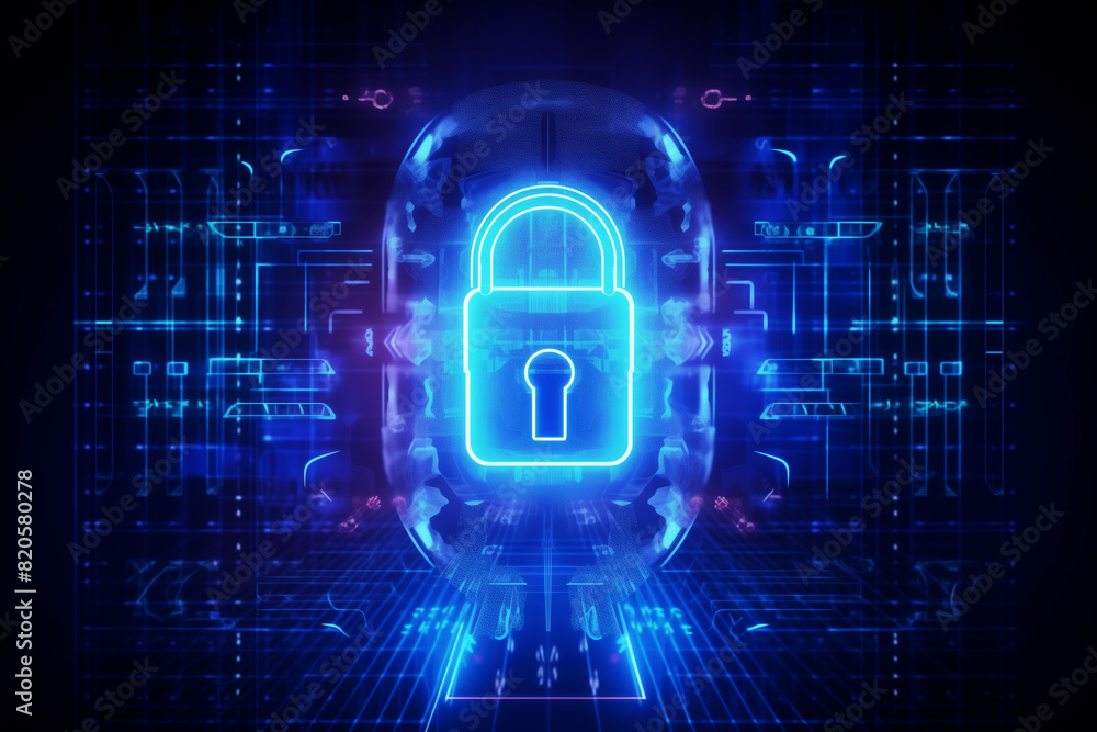 Background image of a technology information security concept with a padlock symbol for security and encrypted data protection. Background image of a technology information security concept with a padlock symbol for security and encrypted data protection.