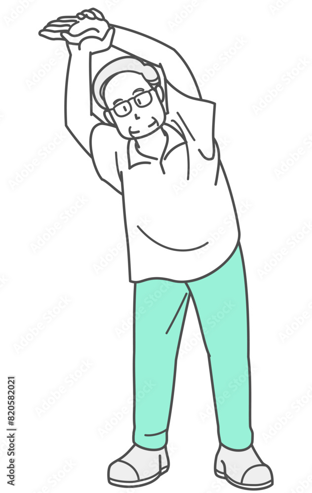 ストレッチをするシニア男性のイラスト(半袖) ストレッチをするシニア男性のイラスト(半袖)