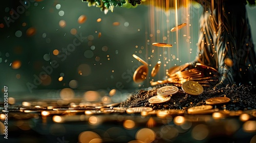 A fantasy illustration of a magical tree glowing with light, under which lies a treasure of ancient coins, suggesting hidden wealth and legacies