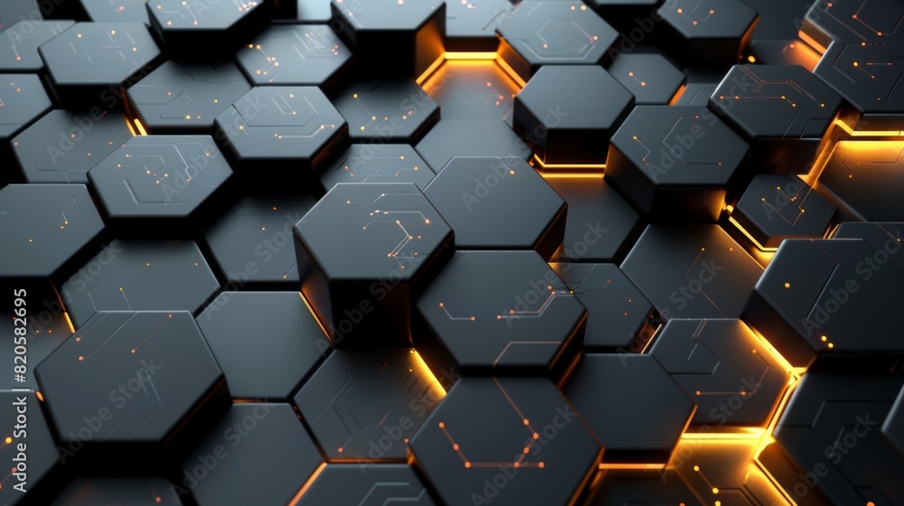 Futuristic Black Hexagonal Grid with Orange Light Futuristic Black Hexagonal Grid with Orange Light