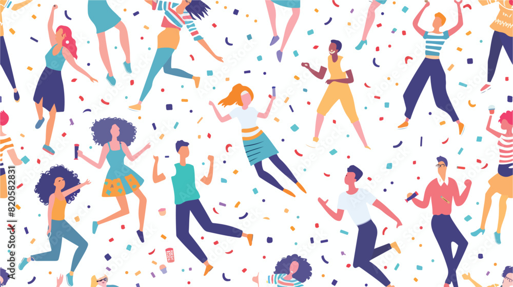 Seamless pattern with tiny people dancing on dance 