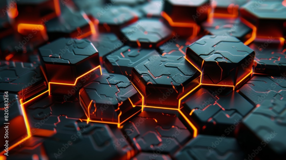 Obraz premium Futuristic Hexagonal Pattern with Glowing Orange Accents
