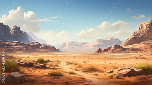 Design a visually stunning representation of a vast desert landscape in a photorealistic style