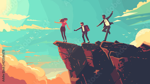 Incompetent Female Boss Orders Employees to Jump Off Cliff Edge photo