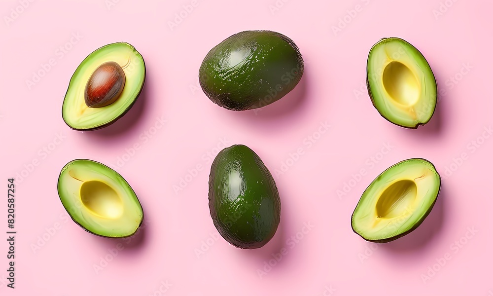 Avocados on a soft pink background copy space top view, Ai Generated Avocados on a soft pink background copy space top view, Ai Generated