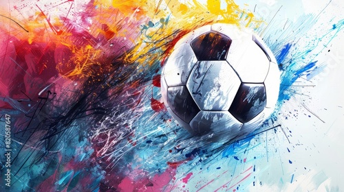 abstact background with soccer ball  football  with paint strokes and splashes  grungy