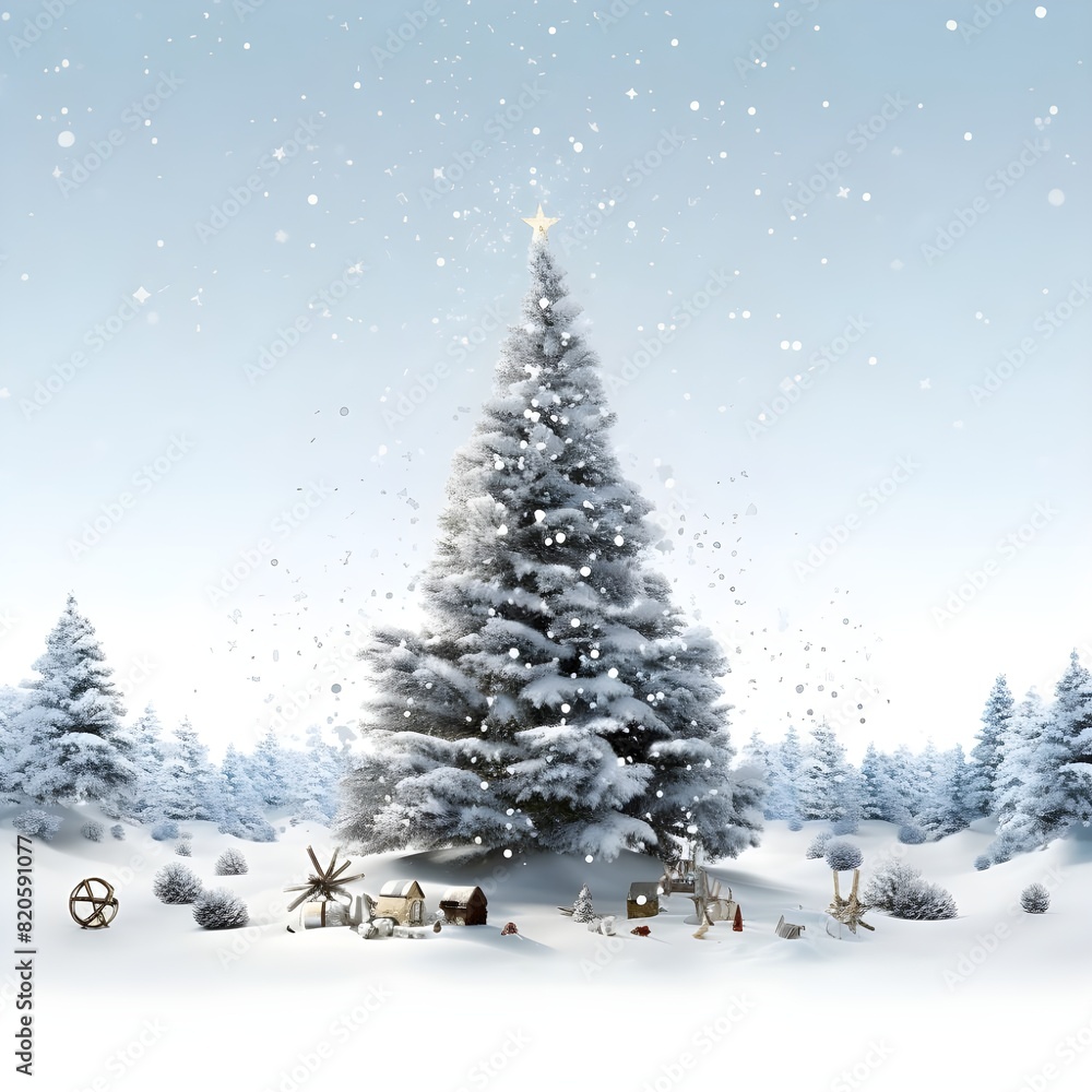 Obraz premium christmas tree with snow, View of beautifully decorated christmas tree, View of beautifully decorated christmas tree