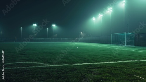 empty soccer field stadium at night with a line and light © Business Pics