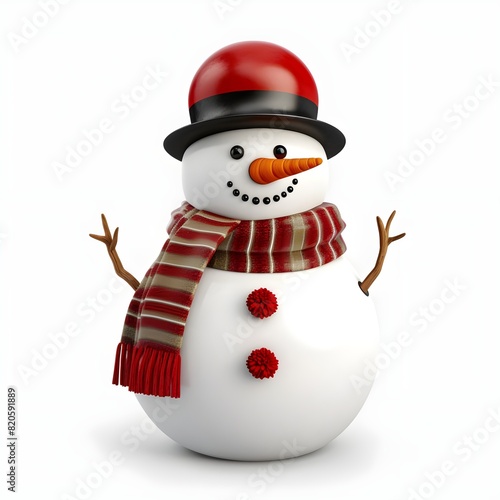 snowman with hat, Christmas snowman on white background, Snowman 3d illustration of Christmas theme elements on a white background